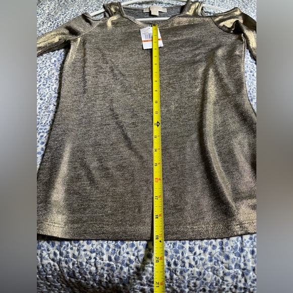 MICHAEL Michael Kors Metallic Gold Shimmer Cold-Shoulder Top, Sz PS NWT - Picture 5 of 14